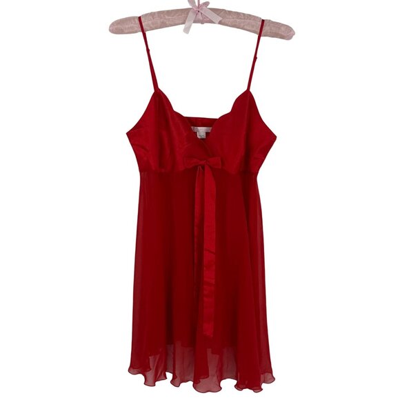 Victoria's Secret Other - Vintage 1999 Victorias Secret Red Satin Sheer Babydoll Lingerie w/Bow Detail Y2K